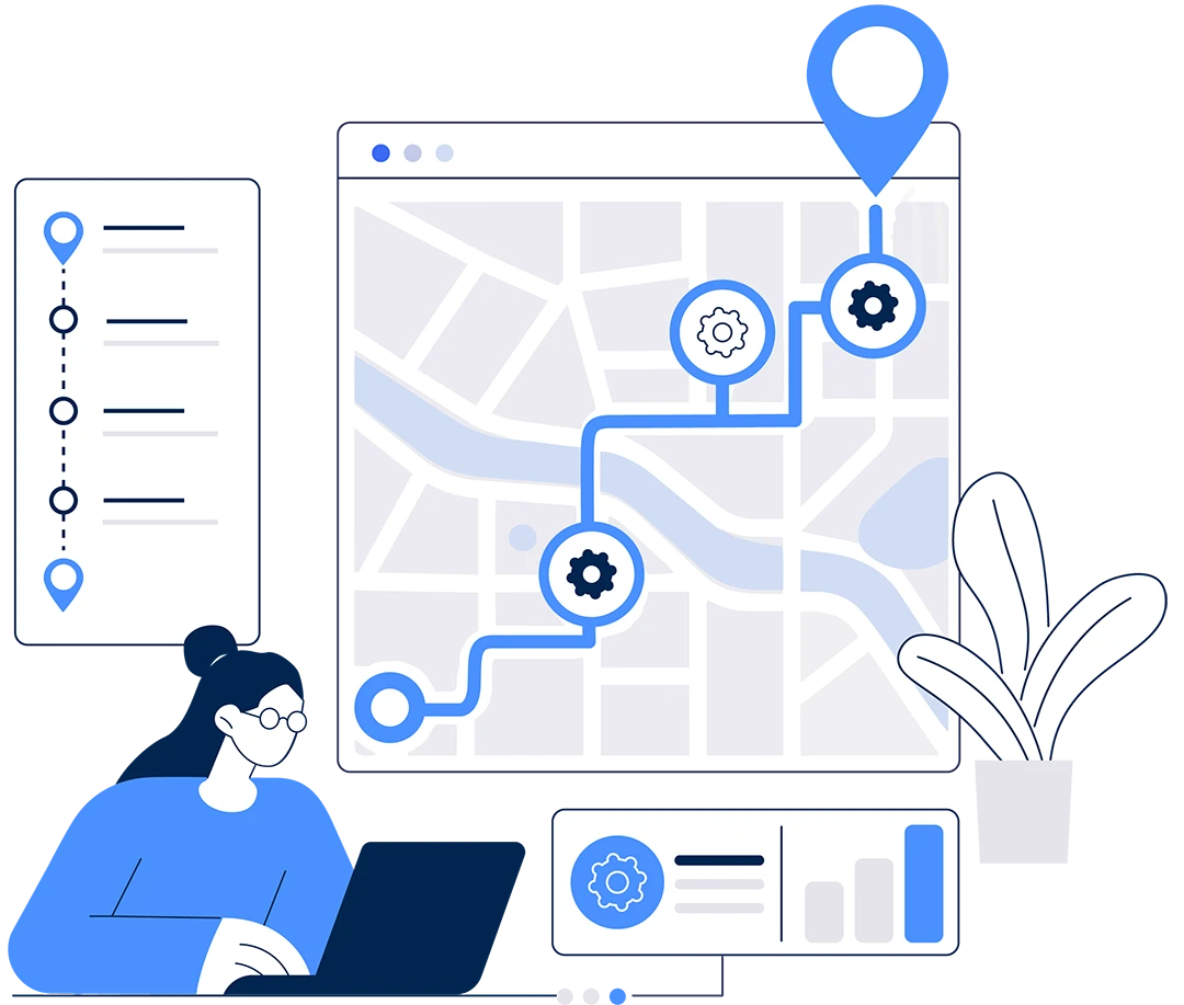 Illustration zeigt Frau bei der Routenplanung 